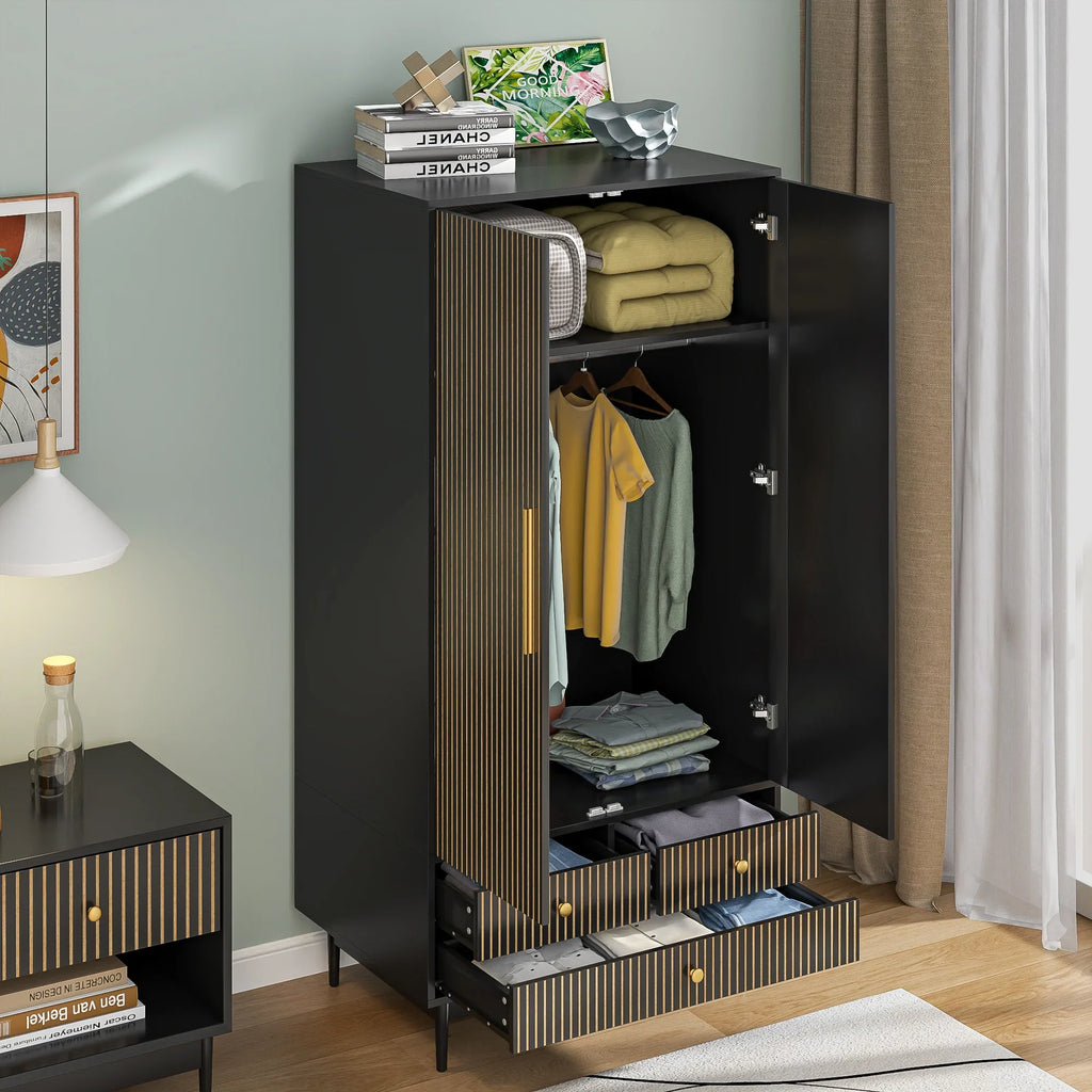 Nouveauté 2026 – Armoire-penderie Armoire à 2 portes, avec penderie et tiroirs, en bois blanc, idéale pour la chambre à coucher