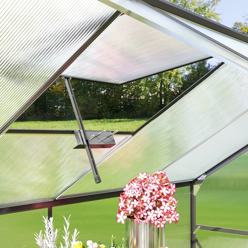 Nouveauté 2026 – Serre Asofer de 2,4 x 1,8 m avec porte à charnières verrouillable et fenêtre d'aération, véranda d'hiver en polycarbonate, noire