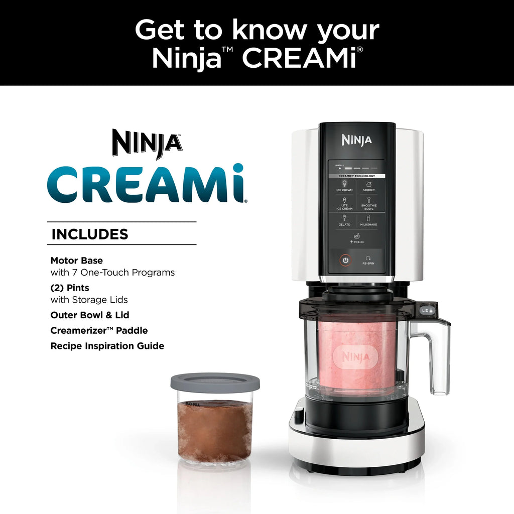Nouveauté 2026 – Ninja. CREAMi., Sorbetière et machine à desserts glacés avec 7 programmes à une touche, NC300WMWH