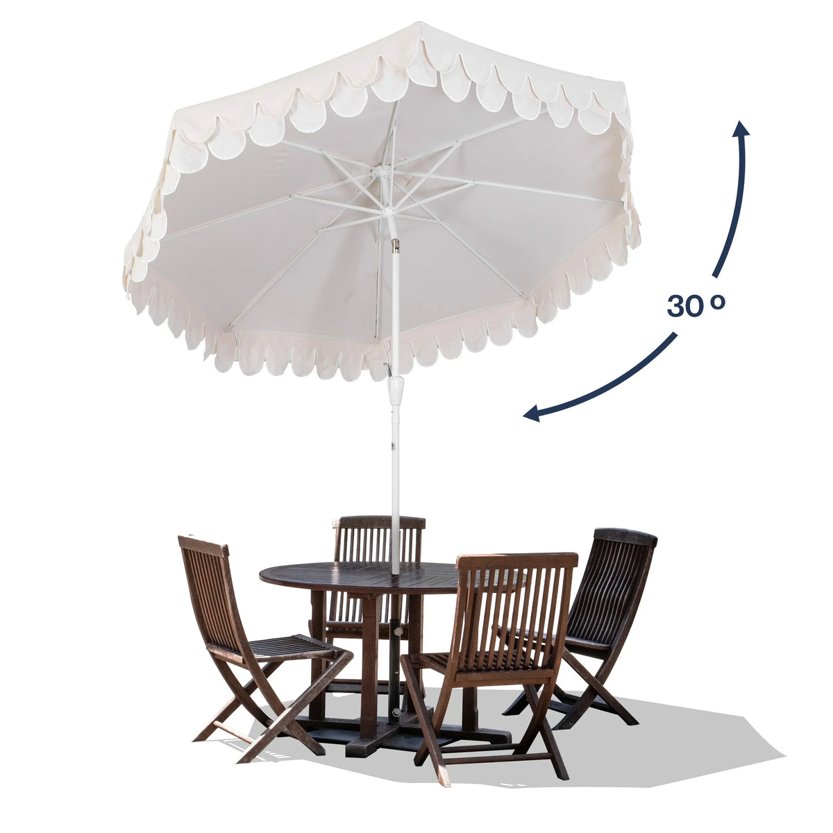 Nouveauté 2026 – Parasol de marché JONATHAN Y Tracy 2,74 m (9 pi), style classique milieu du siècle, franges festonnées, manivelle d'inclinaison automatique, aération et protection UV, rose corail/blanc, mât marron foncé