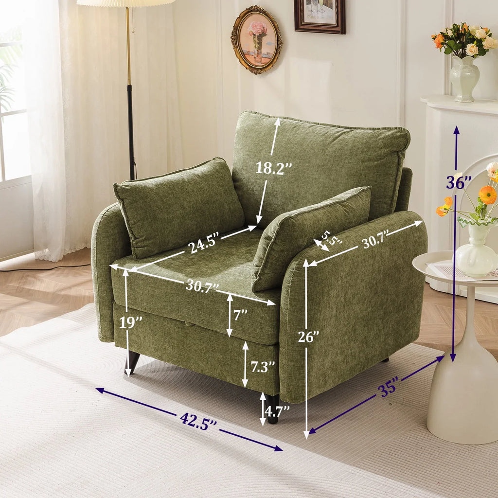 Nouveauté 2026 – Fauteuil d'appoint surdimensionné Rexulqo avec rangement intégré, confortable pour le salon, livré avec 2 coussins décoratifs, fauteuil rembourré style milieu du siècle, assise profonde de 62 cm, fauteuil de lecture pour chambre ou b