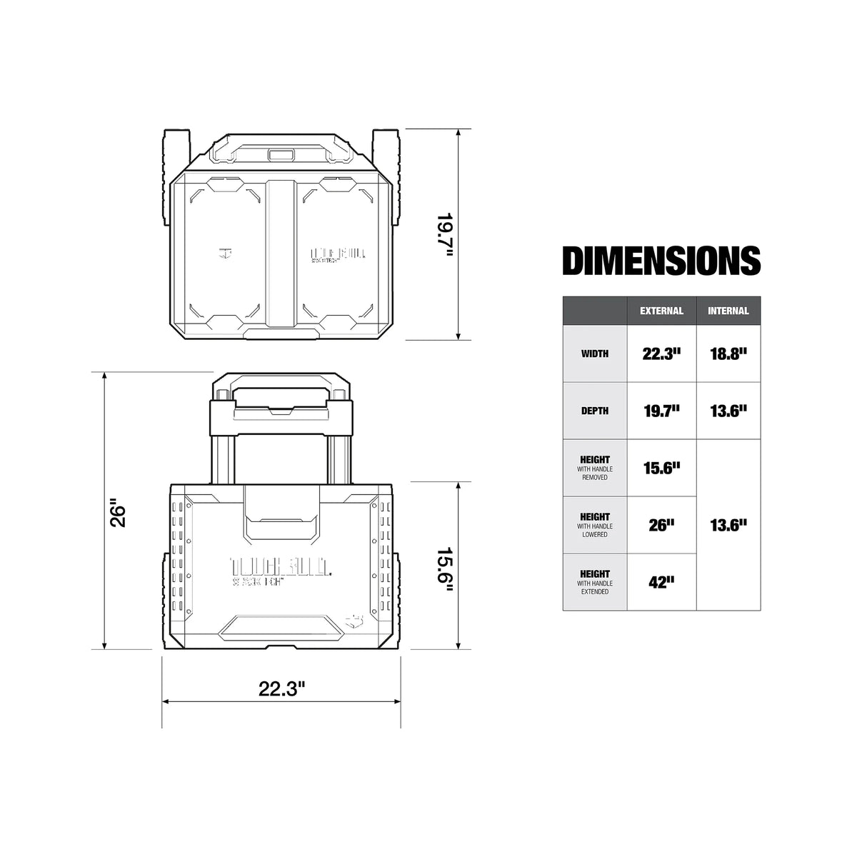 Nouveauté 2026 – Boîte à outils roulante ToughBuilt 2-en-1 portable avec roulettes et conception empilable
