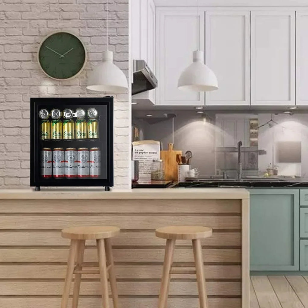 Nouveauté 2026 – Réfrigérateur à boissons compact WANAI , capacité de 100 canettes, porte vitrée, acier inoxydable noir