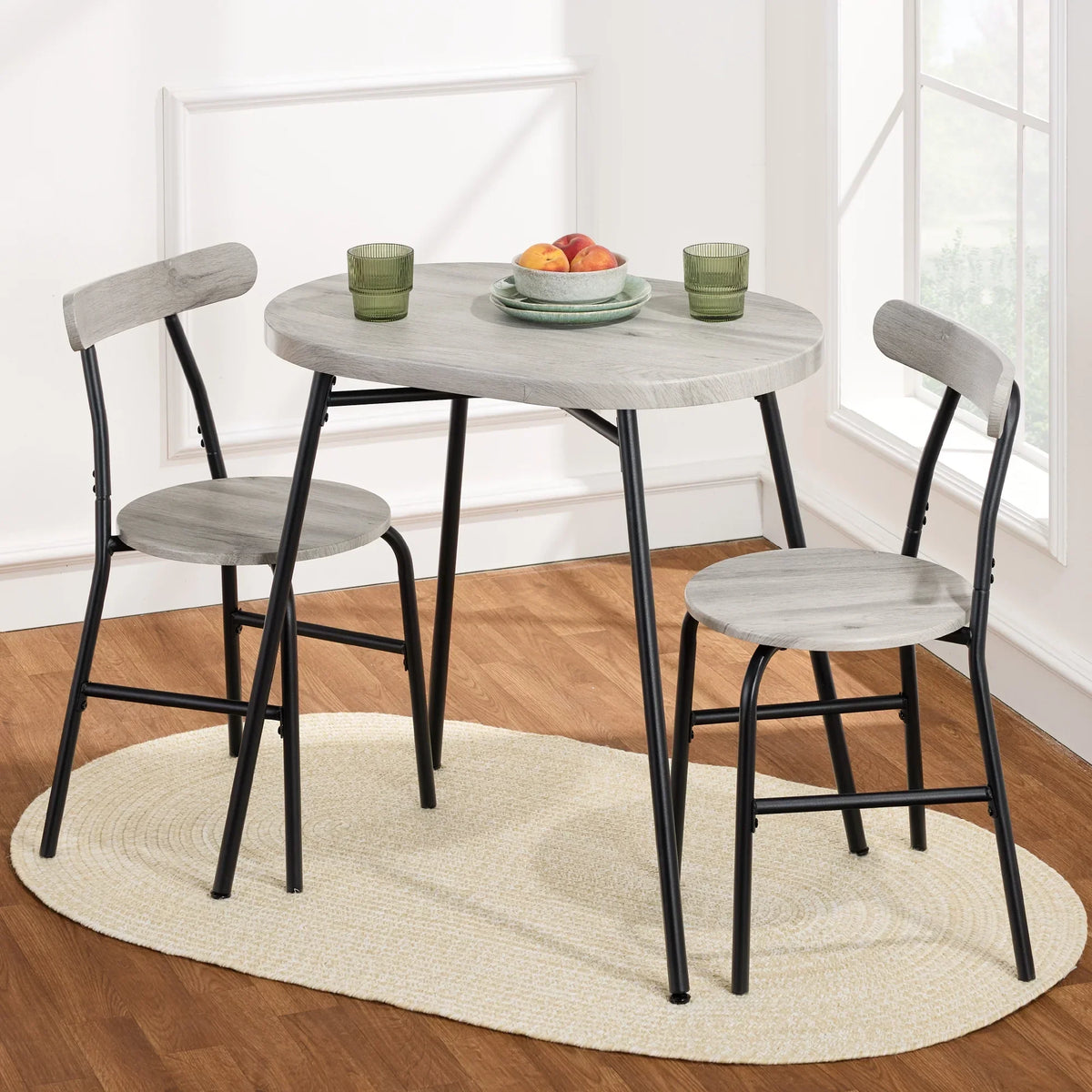 Nouveauté 2026 – Ensemble table et chaises ovales modernes 3 pièces Best Choice Products , petit coin repas avec 2 chaises - Noir/Noir