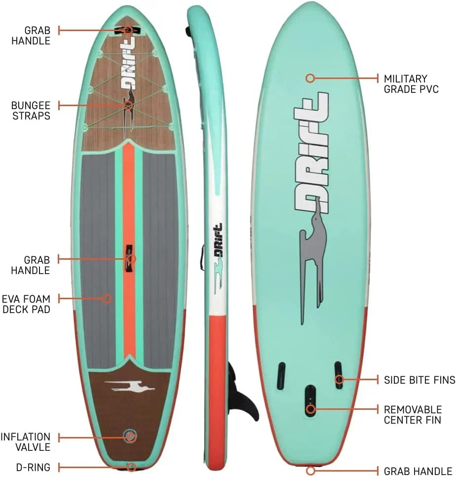 Nouveauté 2026 – Planche de paddle gonflable Drift Aero - SUP et accessoires, incluant pompe, pagaie et plus encore - Finition bois classique, adulte, 3,25 m (10'8