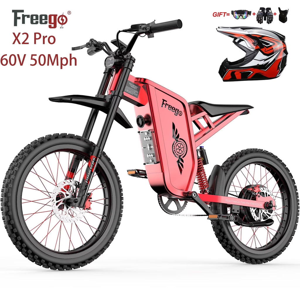 Nouveauté 2026 – Vélo tout-terrain électrique Freego X2 Pro , vitesse maximale de 80 km/h, moteur de 6000 W (crête), batterie 60 V 30 Ah, pneus 19 x 2, suspension intégrale, freins hydrauliques, accélérateur à mi-course, homologué UL2849