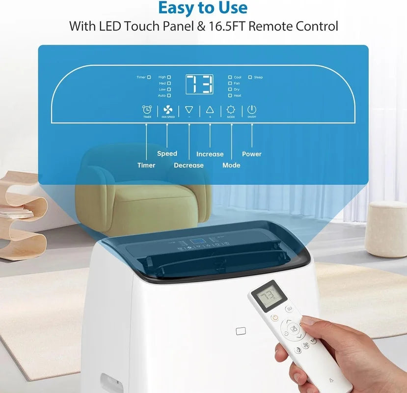 Nouveauté 2026 – Climatiseur portable , 14 000 BTU, idéal pour les pièces jusqu'à 70 m², avec chauffage, mode nuit, déshumidificateur, ventilateur, télécommande, minuterie 24 h, installation facile pour les chambres, finition noire