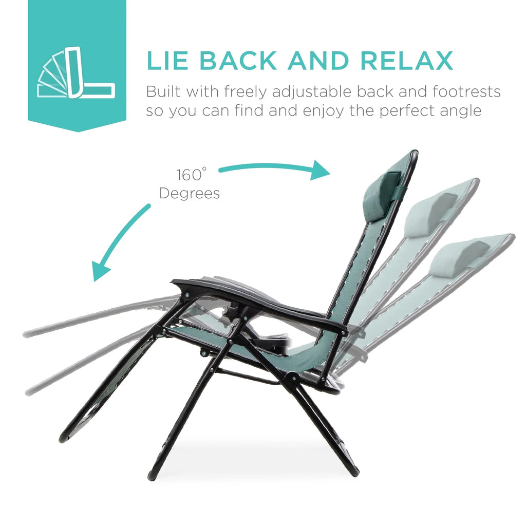 Nouveauté 2026 – Ensemble de 2 fauteuils inclinables zéro gravité Best Choice Products pour terrasse et piscine avec porte-gobelet - Gris