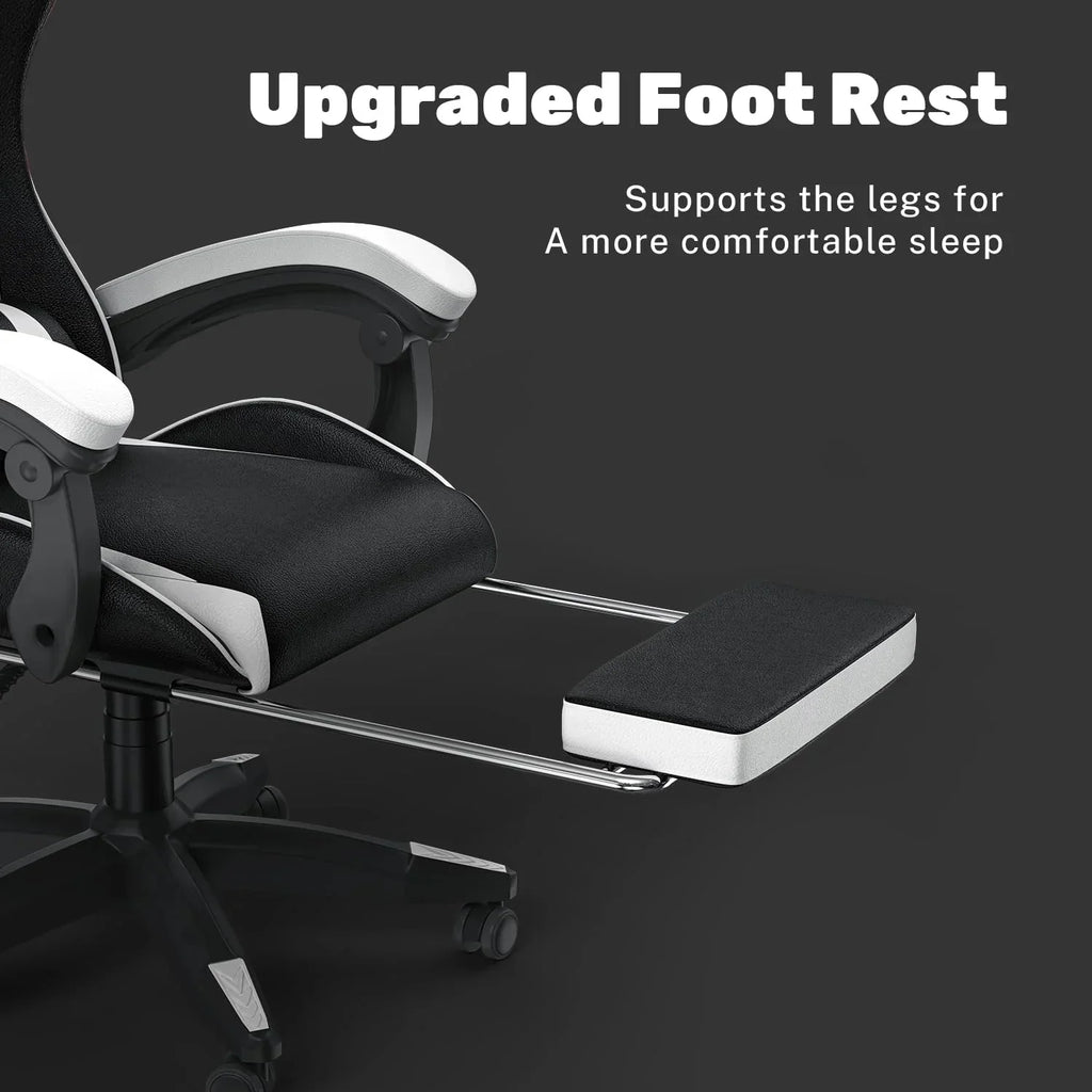 Nouveauté 2026 – Chaise de jeu Bigzzia , chaise de bureau ergonomique avec appui-tête et soutien lombaire réglables en hauteur, pour adultes et adolescents, noir et blanc