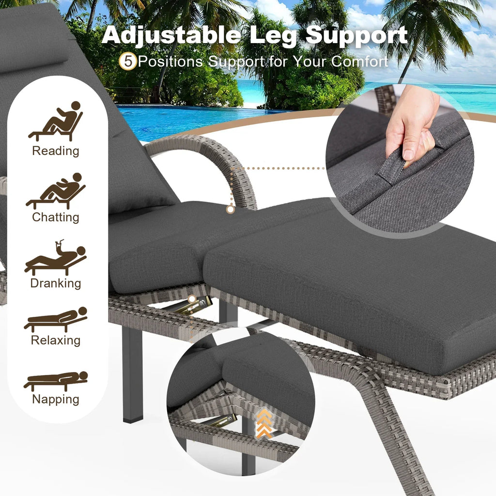Nouveauté 2026 – MEISSALIVVE Ensemble de 4 chaises longues d'extérieur, chaises de piscine avec dossier réglable à 5 positions, chaise longue en rotin PE pour terrasse, porche et jardin (gris
