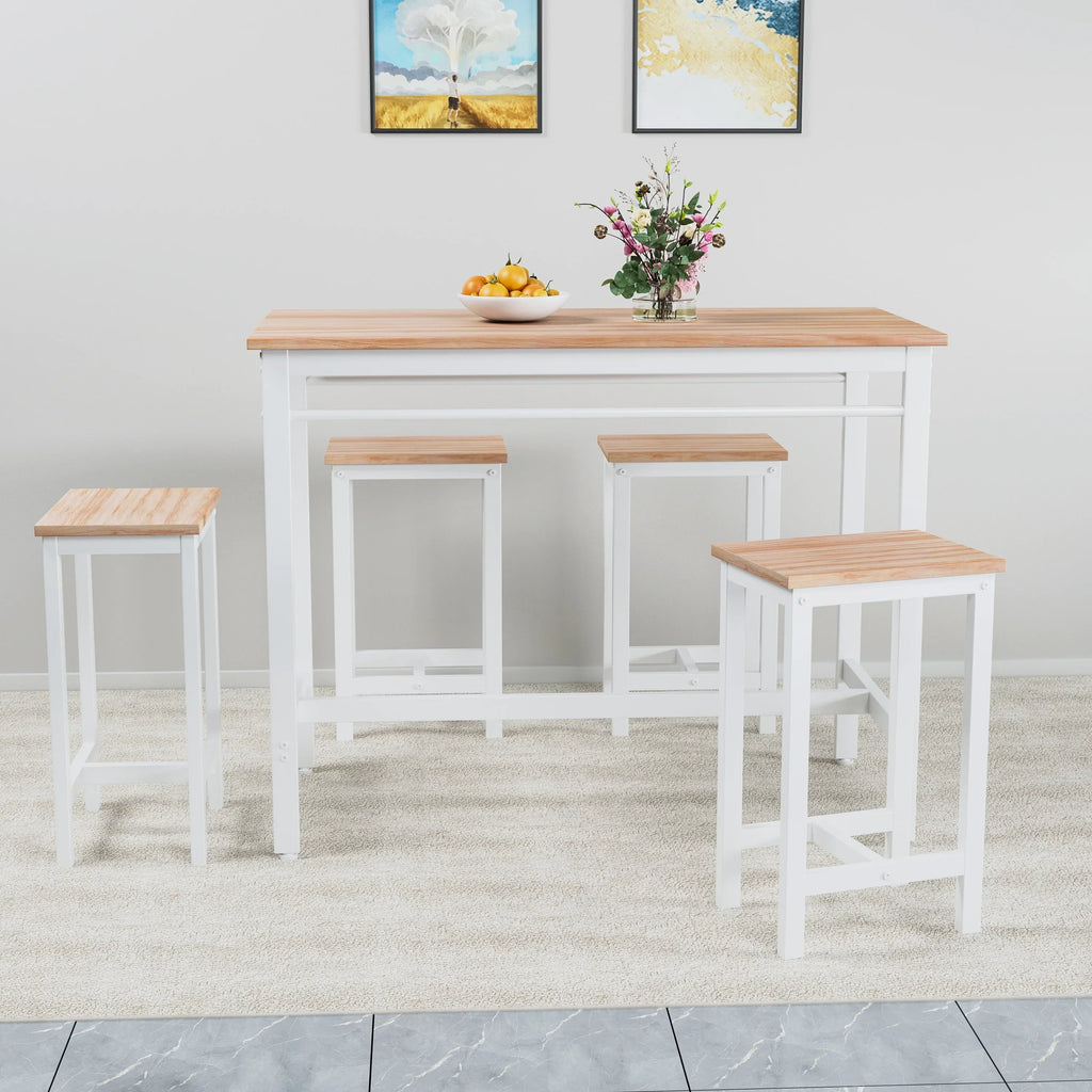 Nouveauté 2026 – Ensemble de table haute 5 places , table de bar et tabourets assortis, table à manger minimaliste avec tabourets sans dossier, ensemble table et chaises de bar avec plateau en bois pour cuisine, appartement ou bistrot - Gain de place