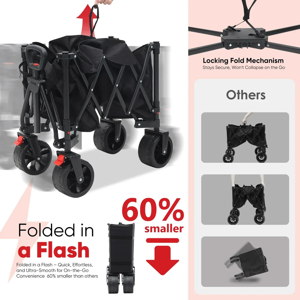 Nouveauté 2026 – Chariot pliable Sekey , capacité 330 lb, grande capacité 220 L, robuste et pliable, avec roues tout-terrain, idéal pour le camping, la plage, le sport, les courses (noir, garantie 1 an