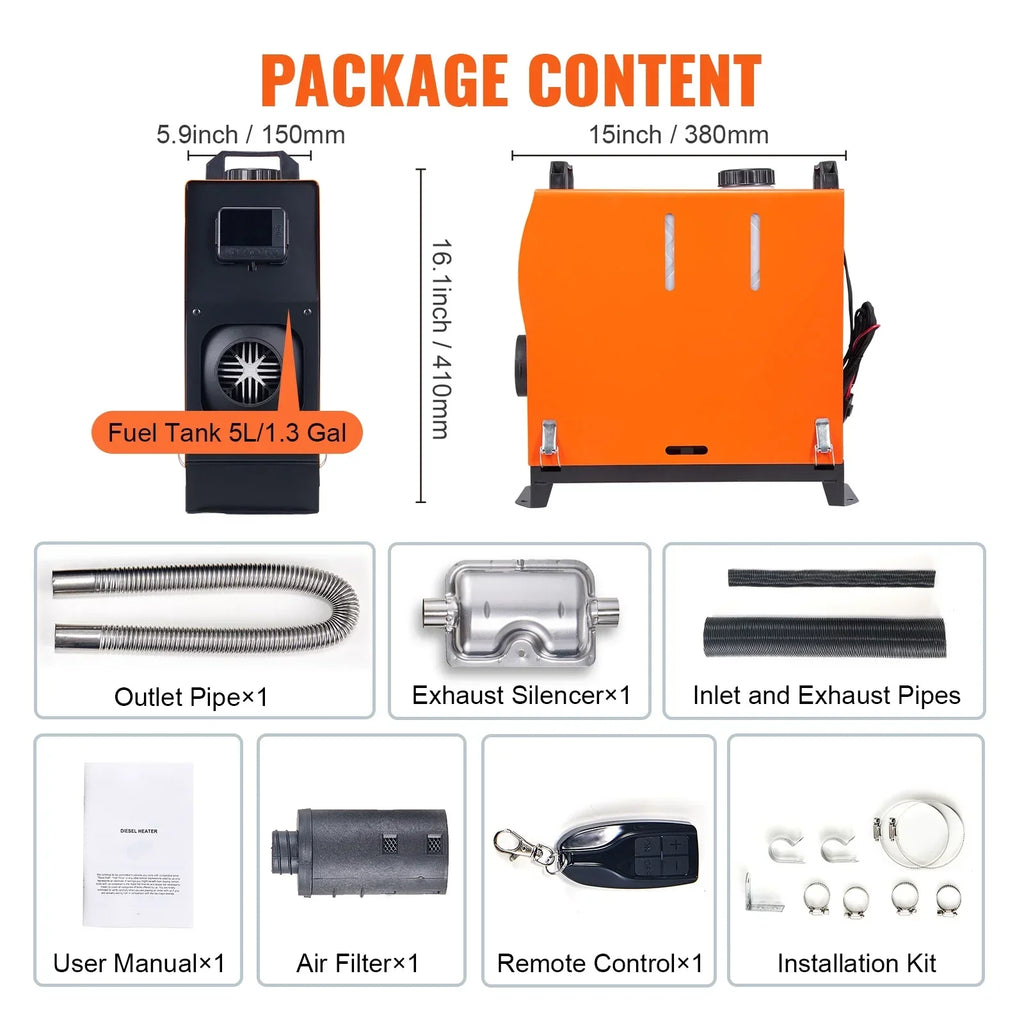 Nouveauté 2026 – Chauffage diesel KFFKFF , 12 V 5 kW, intégré, avec télécommande et écran LCD, réservoir de 5 L. Solution de chauffage diesel compacte, chauffe rapide pour camping-cars, caravanes, bateaux et utilisation intérieure