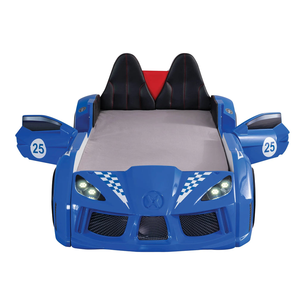 Nouveauté 2026 – Lit double en plastique pour enfants Dash Kids, motif voiture de course, avec LED et son, blanc, Furniture of America