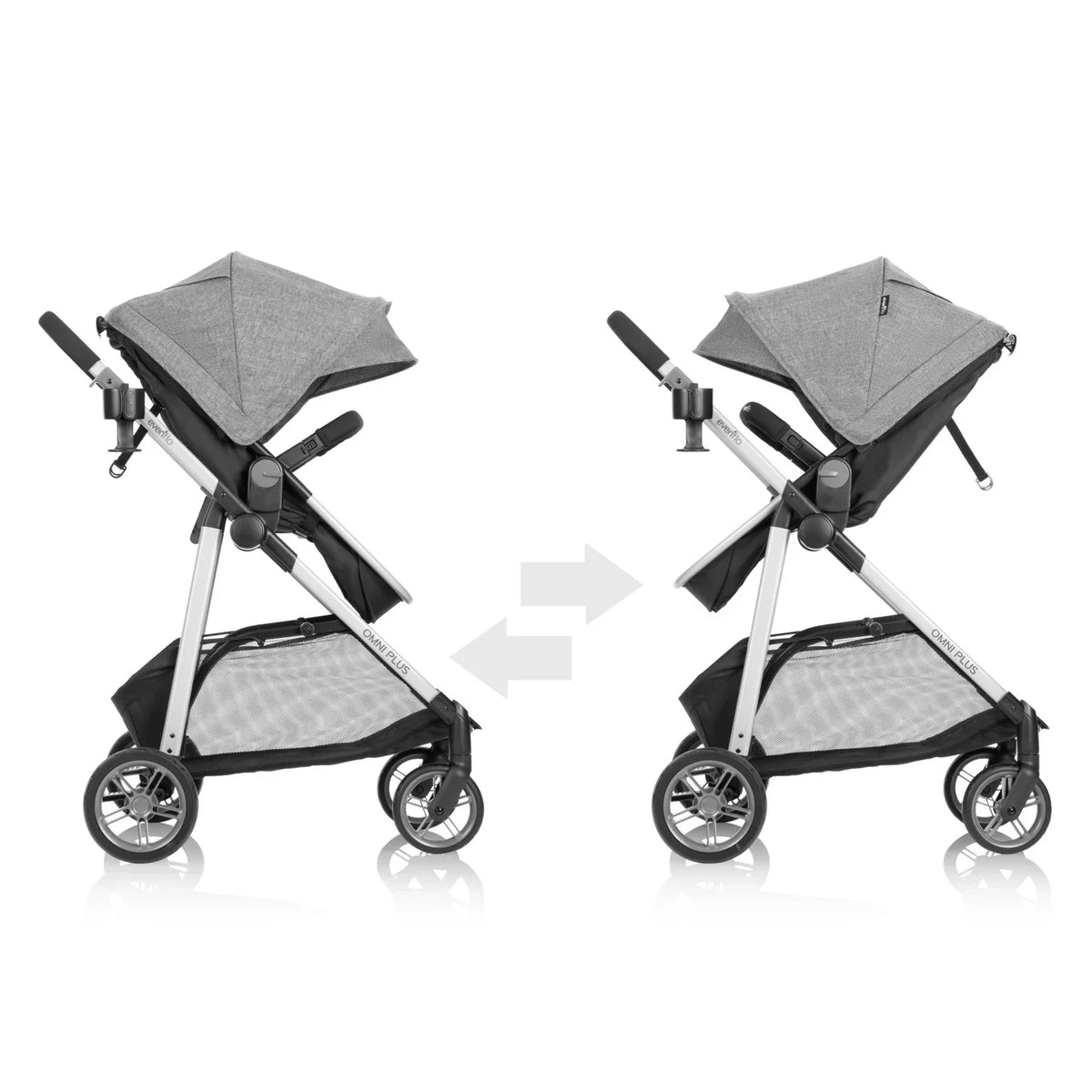 Nouveauté 2026 – Système de voyage modulaire Evenflo Omni Plus avec siège auto pour bébé LiteMax Sport, gris Mylar, unisexe