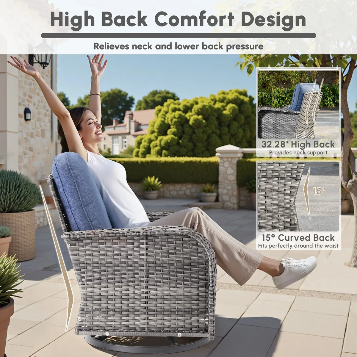 Nouveauté 2026 – Ensemble de mobilier de jardin 5 pièces Ovios , comprenant fauteuils pivotants et table basse, en résine tressée résistante aux intempéries, gris foncé
