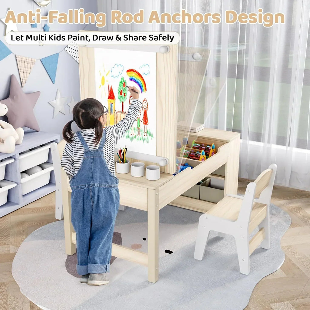Nouveauté 2026 – Ensemble table et 2 chaises LAZY BUDDY pour enfants , chevalet 2 en 1 et table de bricolage pour tout-petits avec bacs de rangement, gobelets de peinture et rouleau de papier, idéal pour les enfants de 3 ans et plus