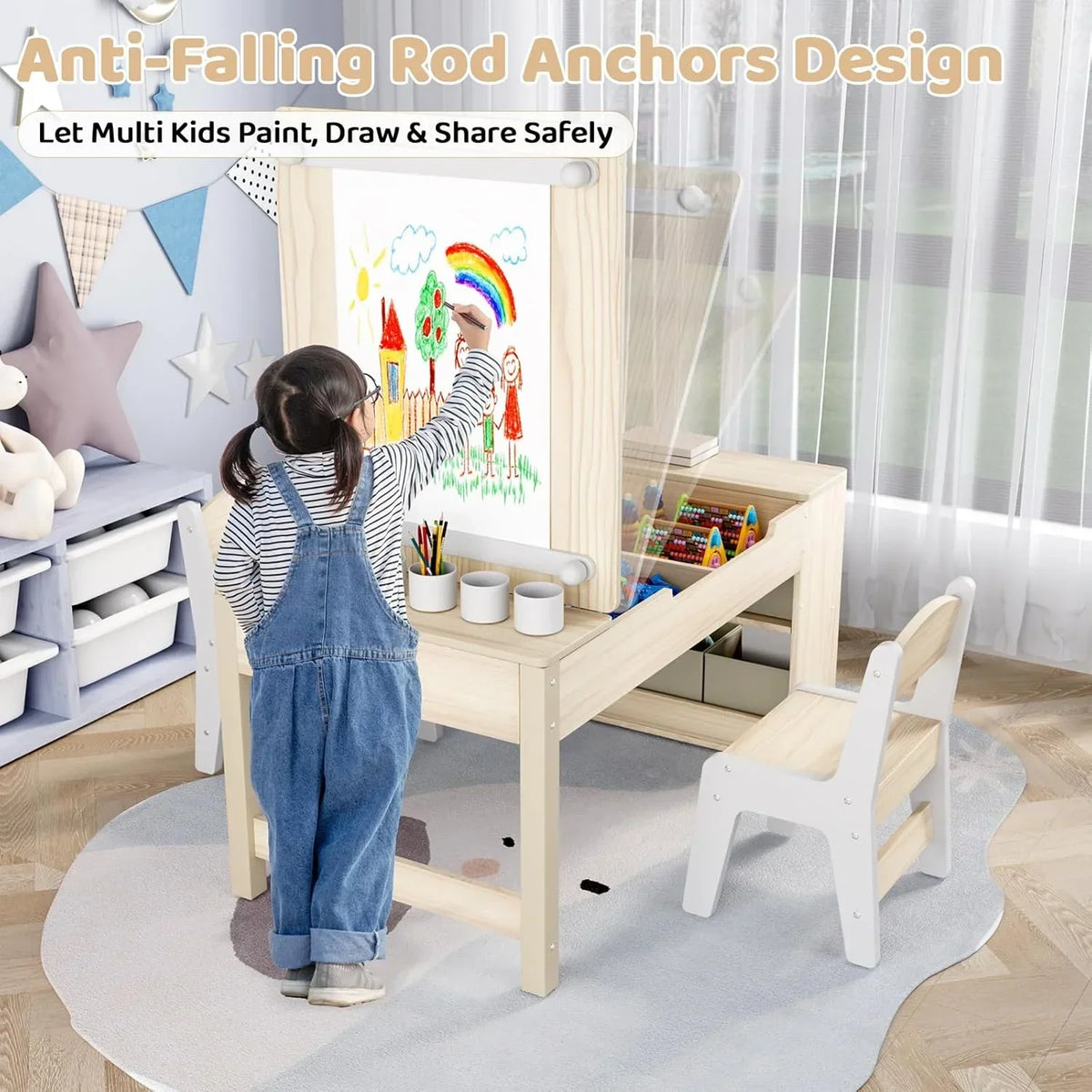 Nouveauté 2026 – Ensemble table et 2 chaises LAZY BUDDY pour enfants , chevalet 2 en 1 et table de bricolage pour tout-petits avec bacs de rangement, gobelets de peinture et rouleau de papier, idéal pour les enfants de 3 ans et plus