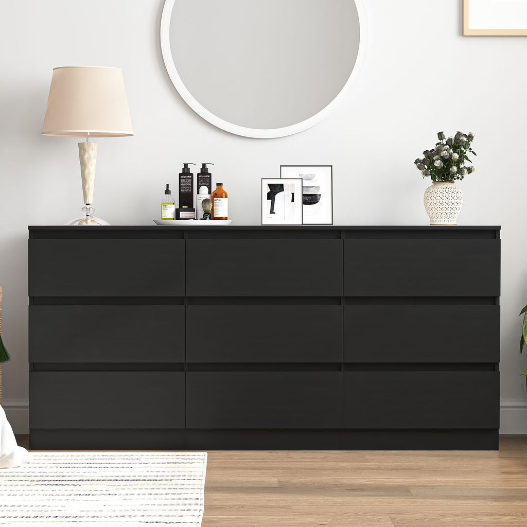 Nouveauté 2026 – Commode Resenkos moderne style milieu du siècle, 6 tiroirs, large, pour chambre à coucher, grise