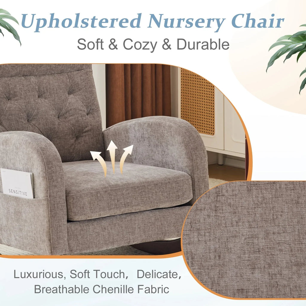 Nouveauté 2026 – Fauteuil à bascule Ktaxon , fauteuil de lecture inclinable, confortable, revêtu de velours peluche, canapé à bascule une place, beige, idéal pour le salon, la chambre d'enfant ou la chambre à coucher