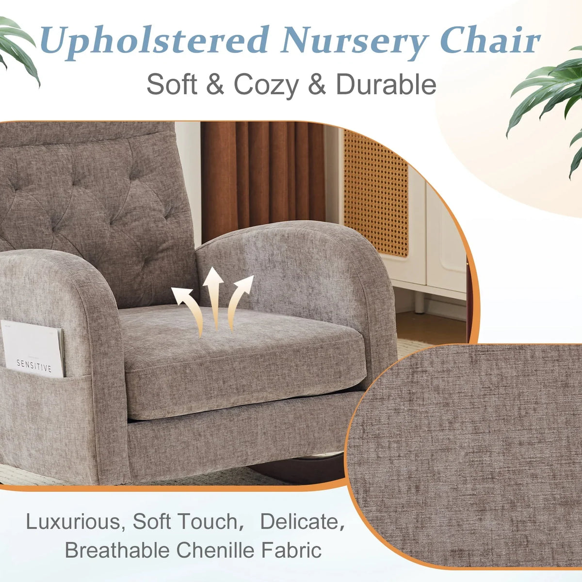 Nouveauté 2026 – Fauteuil à bascule Ktaxon , fauteuil de lecture inclinable, confortable, revêtu de velours peluche, canapé à bascule une place, beige, idéal pour le salon, la chambre d'enfant ou la chambre à coucher