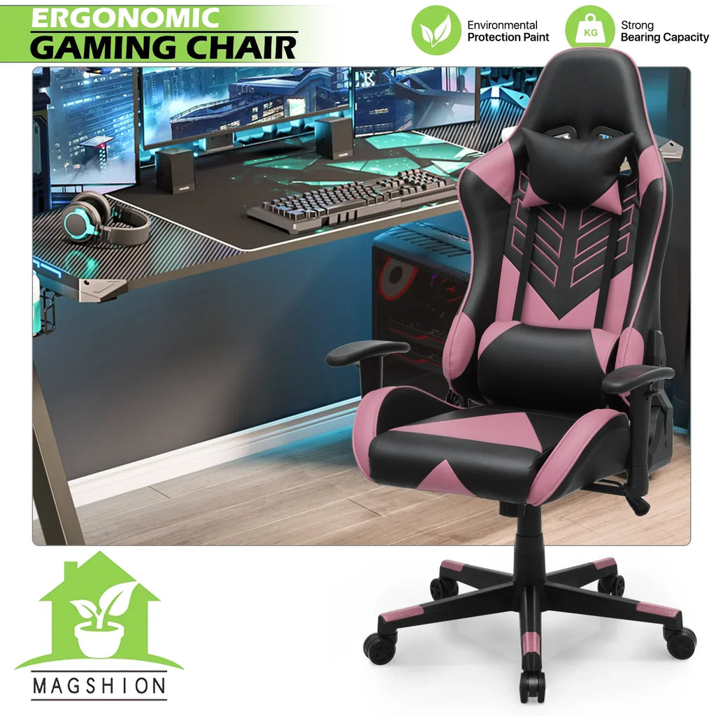 Nouveauté 2026 – Chaise de jeu ergonomique Magshion , chaise de jeu confortable, chaise de bureau en cuir, chaise de jeu pivotante et réglable, bleue