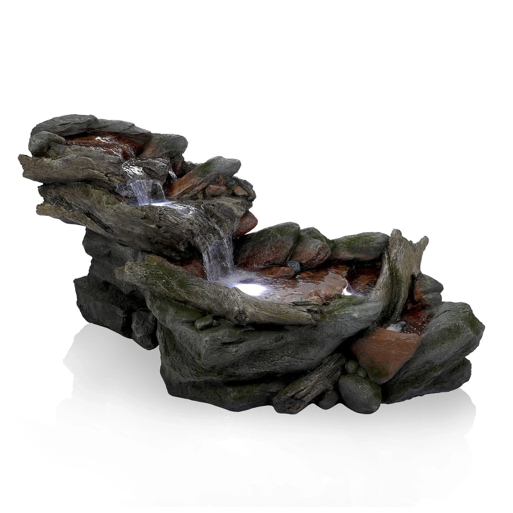Nouveauté 2026 – Fontaine d'extérieur à 3 niveaux en pierre de forêt tropicale avec éclairage LED, Alpine Corporation