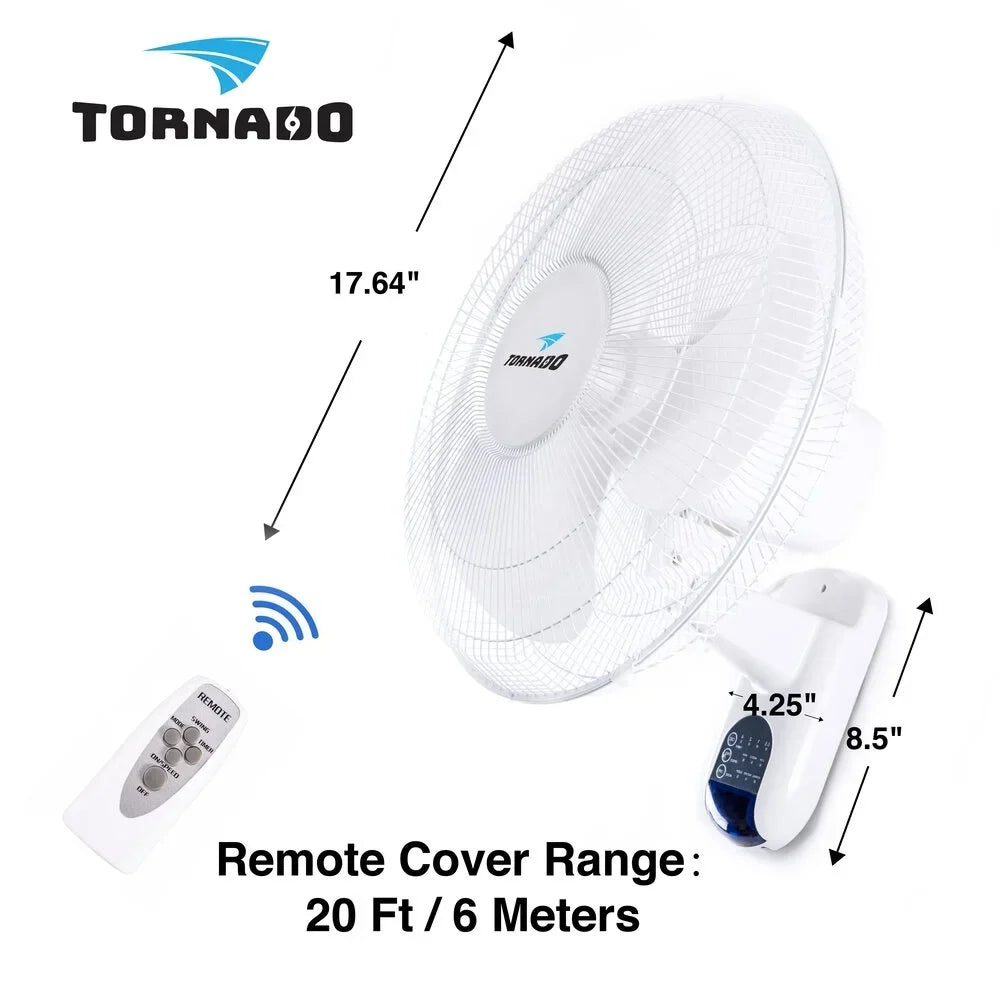 Nouveauté 2026 – lot de 2 - Ventilateur mural Tornado 16 pouces - Télécommande incluse - 3 vitesses - Homologué UL