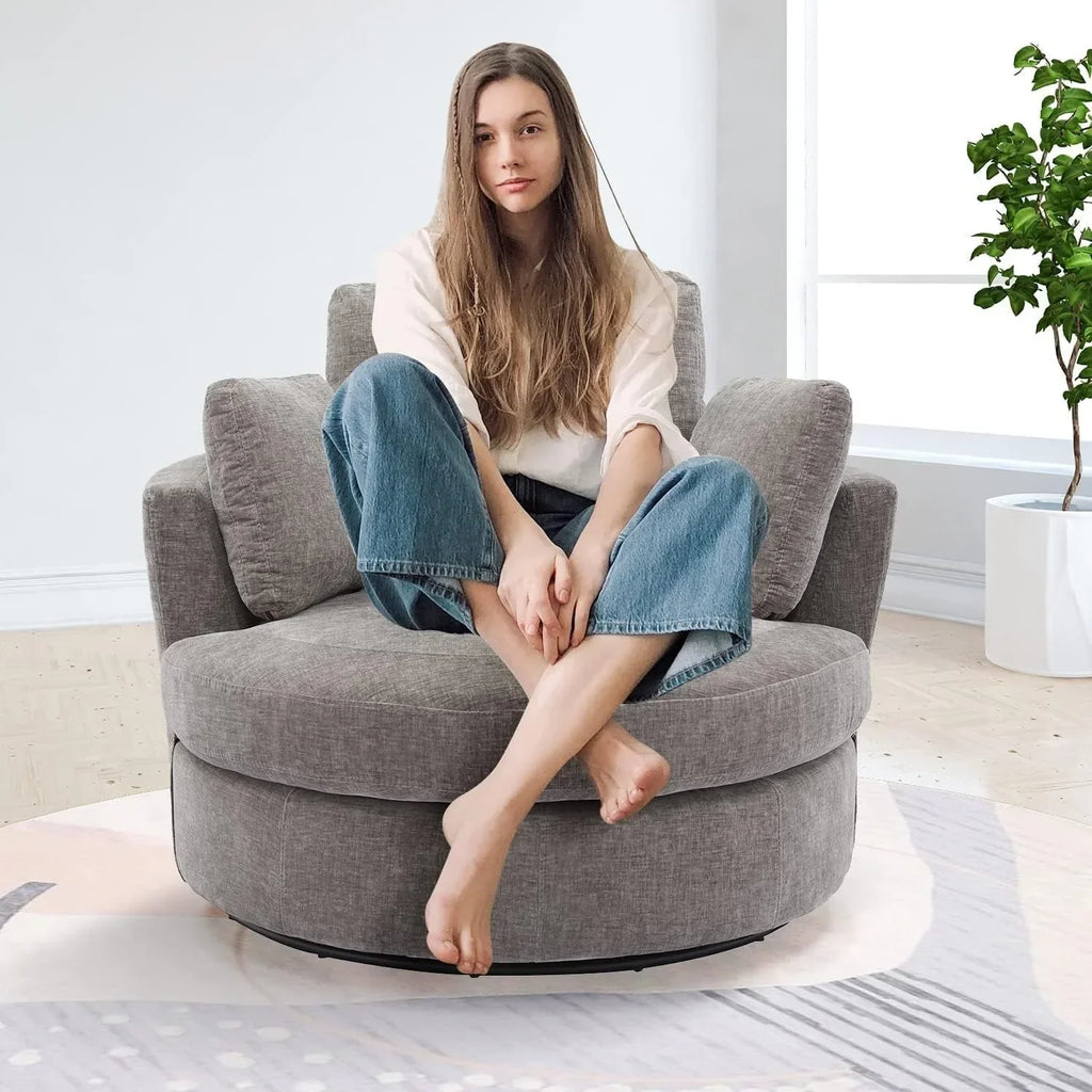 Nouveauté 2026 – Canapé deux places 42" W Small, fauteuil pivotant à 360° pour chambre à coucher, fauteuil d'appoint pivotant à 360° pour salon, fauteuil club en tissu chenille, méridienne pour salon/bureau/hôtel, gris