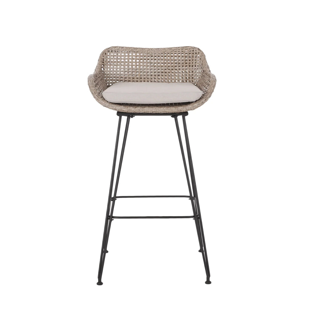 Nouveauté 2026 – Tabourets de bar d'extérieur Verano en résine tressée et métal avec coussin, lot de 4, coloris marron et beige