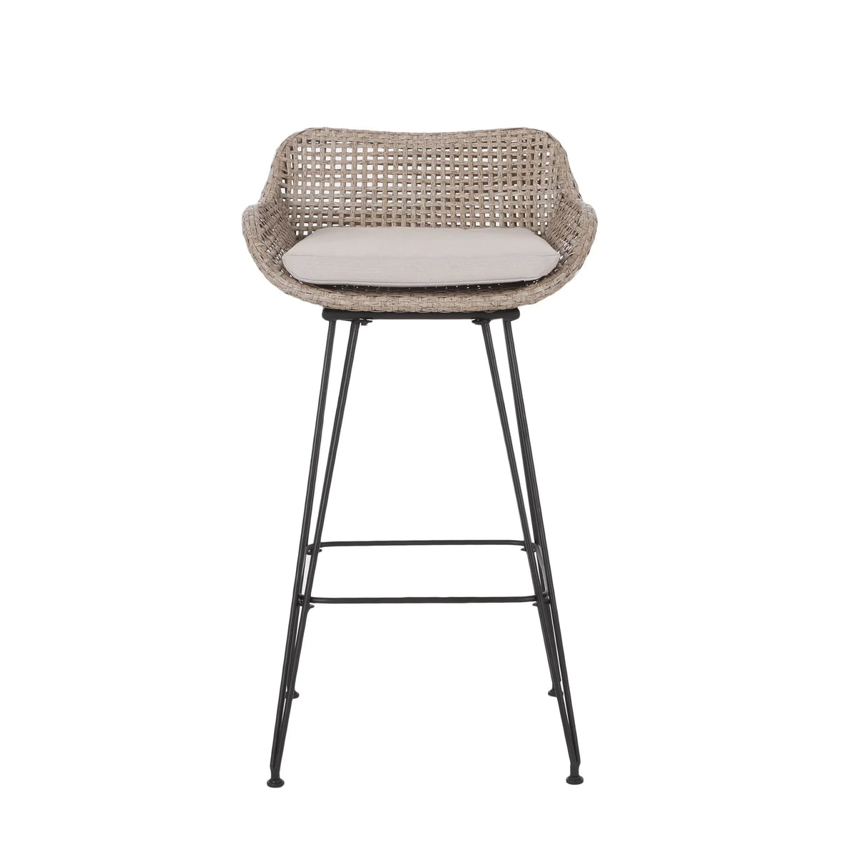 Nouveauté 2026 – Tabourets de bar d'extérieur Verano en résine tressée et métal avec coussin, lot de 4, coloris marron et beige