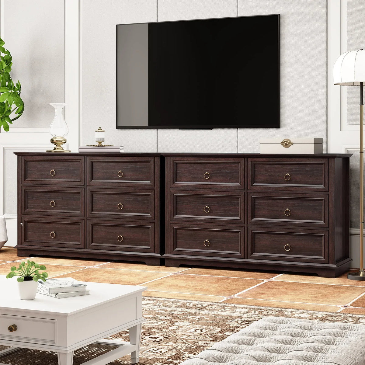 Nouveauté 2026 – Commode FAGAGA 6 tiroirs pour salon, meuble de rangement en bois pour chambre, blanc