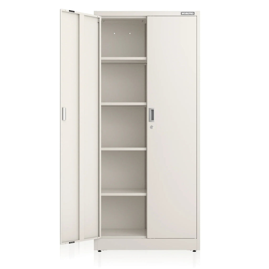 Nouveauté 2026 – Armoire de rangement métallique WORKPRO avec portes verrouillables et étagères réglables, hauteur 180 cm (71 pouces), idéale pour les outils, le bureau, la maison et les ateliers (noir), emballage soigné
