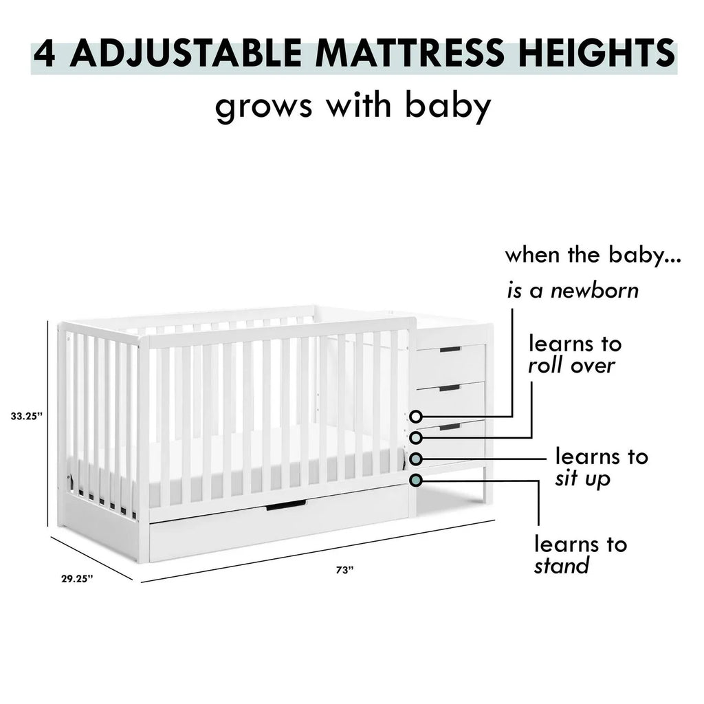 Nouveauté 2026 – Lit bébé convertible 4 en 1 avec table à langer intégrée Carter-s by DaVinci Colby, blanc
