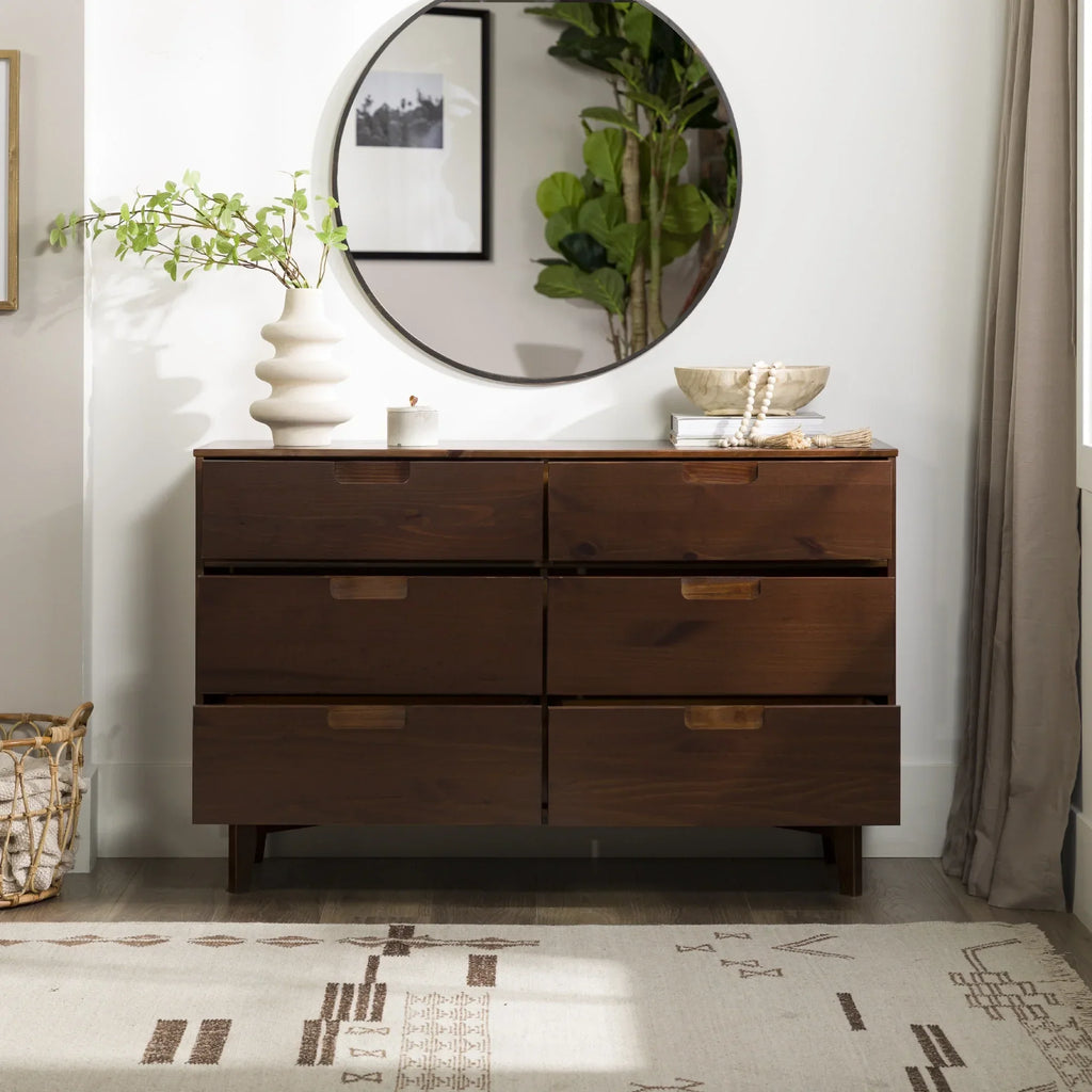 Nouveauté 2026 – Commode Walker Edison Sonoma 6 tiroirs en bois massif couleur caramel