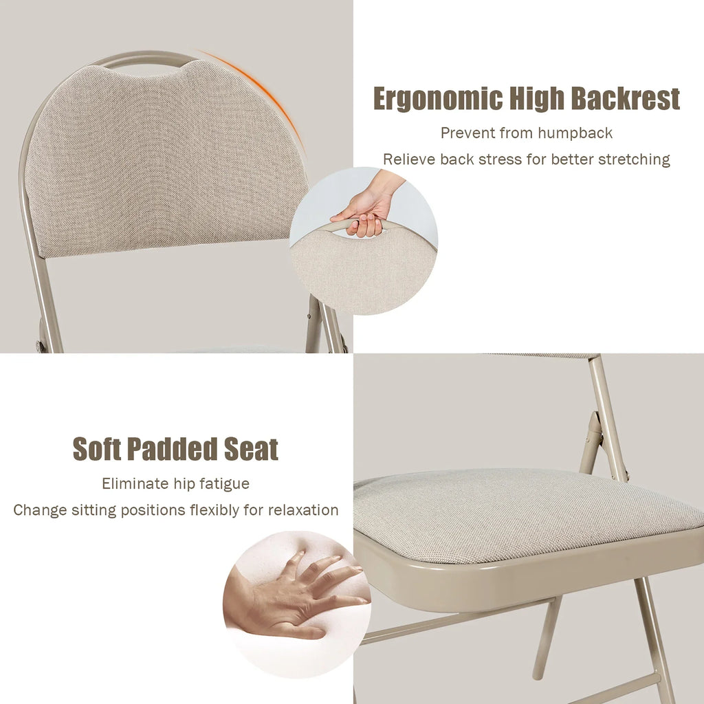 Nouveauté 2026 – Ensemble de 6 chaises pliantes Costway , assise rembourrée et revêtement en tissu, structure en métal, beige, pour la maison ou le bureau