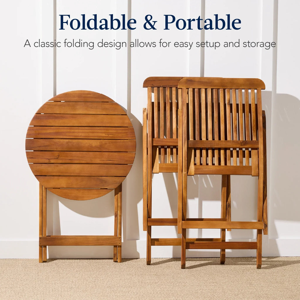 Nouveauté 2026 – Ensemble bistro 3 pièces en bois d'acacia Best Choice Products , mobilier de patio pliant avec 2 chaises et une table - Naturel