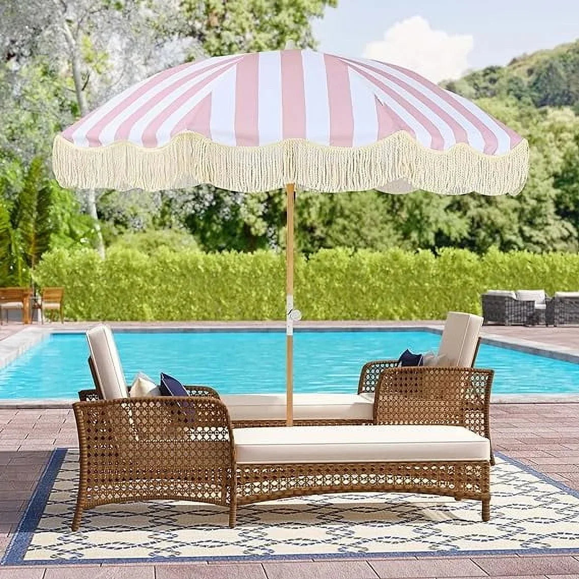 Nouveauté 2026 – Parasol de terrasse hexagonal à rayures roses et blanches