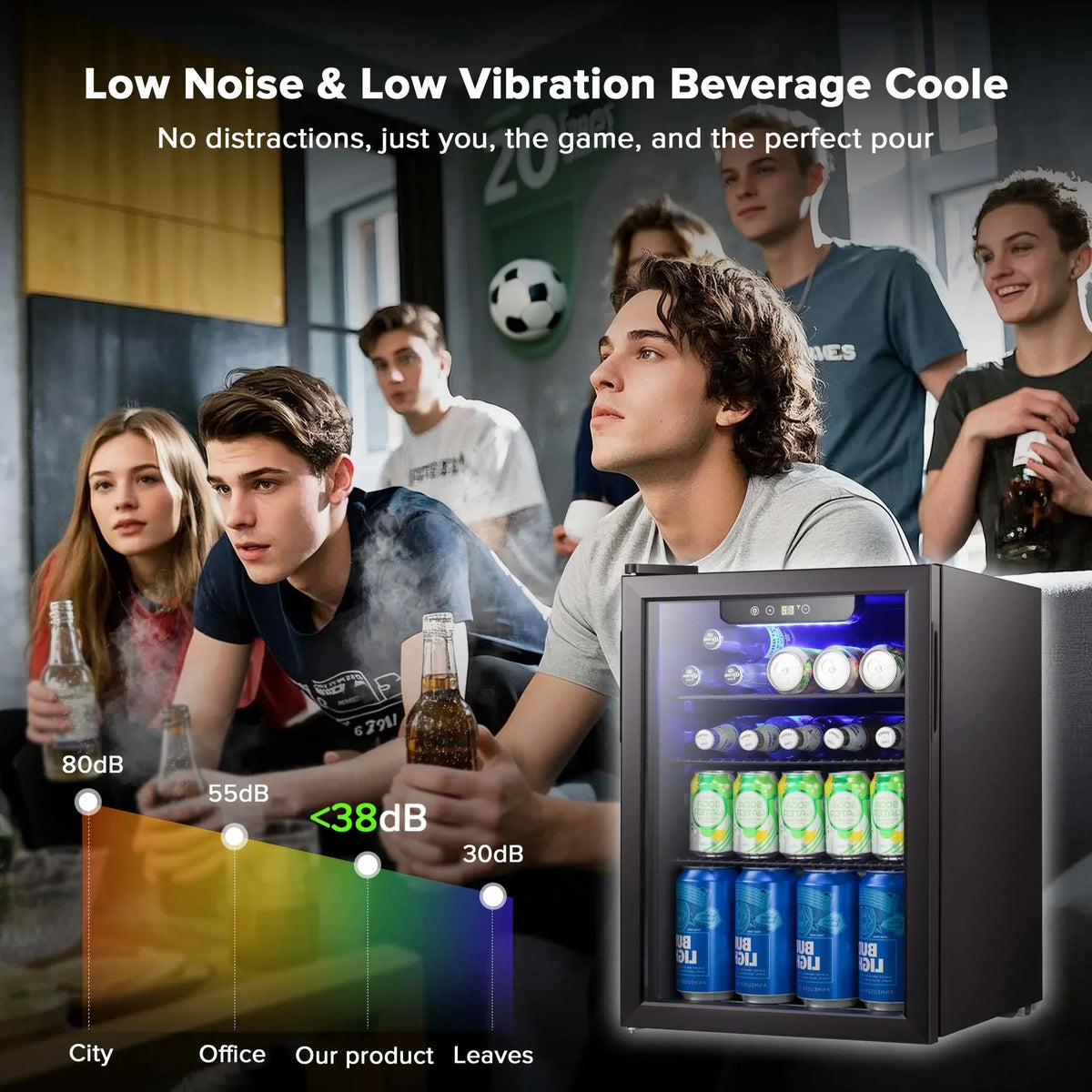 Nouveauté 2026 – Mini-réfrigérateur à boissons Auseo , 1,3 pi³ (37 litres) - Capacité de 55 canettes et 12 bouteilles - Porte double vitrée - Idéal pour la maison, le bar ou le bureau - Commandes tactiles électroniques