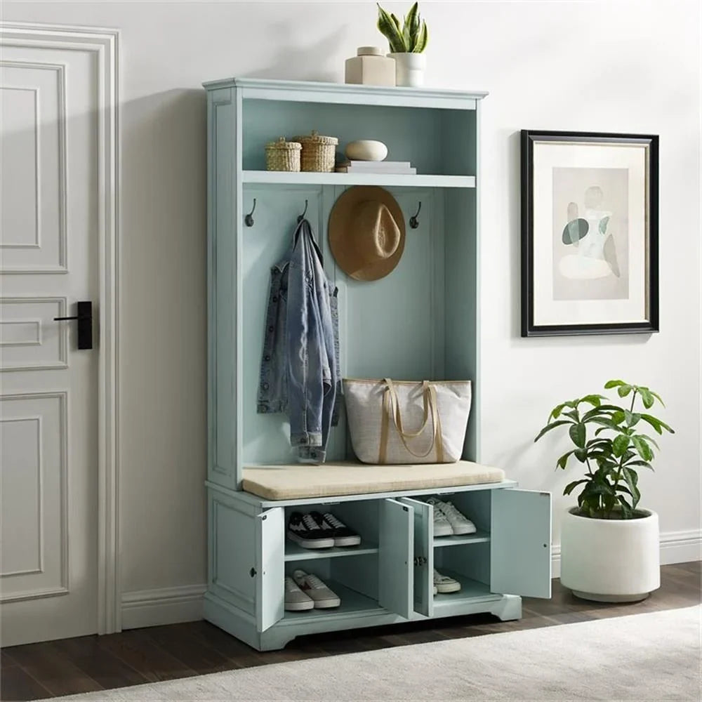 Nouveauté 2026 – Porte-manteau traditionnel en bois Bowery Hill , coloris bleu écume de mer/avoine