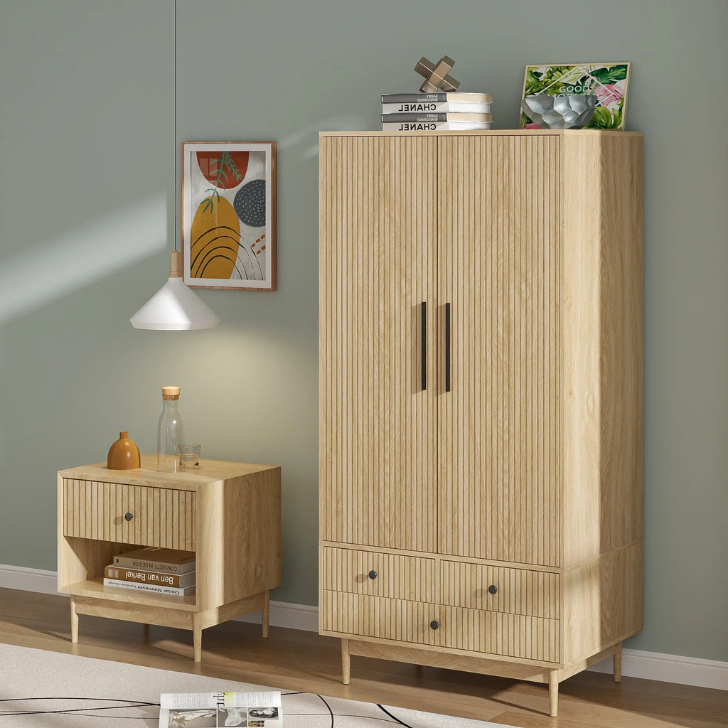 Nouveauté 2026 – Armoire-penderie Armoire à 2 portes, avec penderie et tiroirs, en bois blanc, idéale pour la chambre à coucher