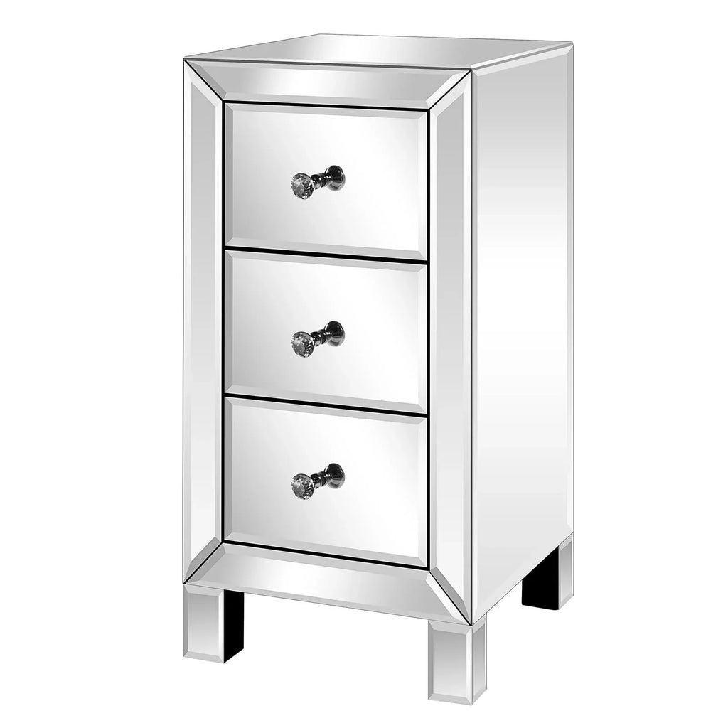 Nouveauté 2026 – Table de chevet Zimtown en verre miroir avec 3 tiroirs et rangement pour chambre à coucher