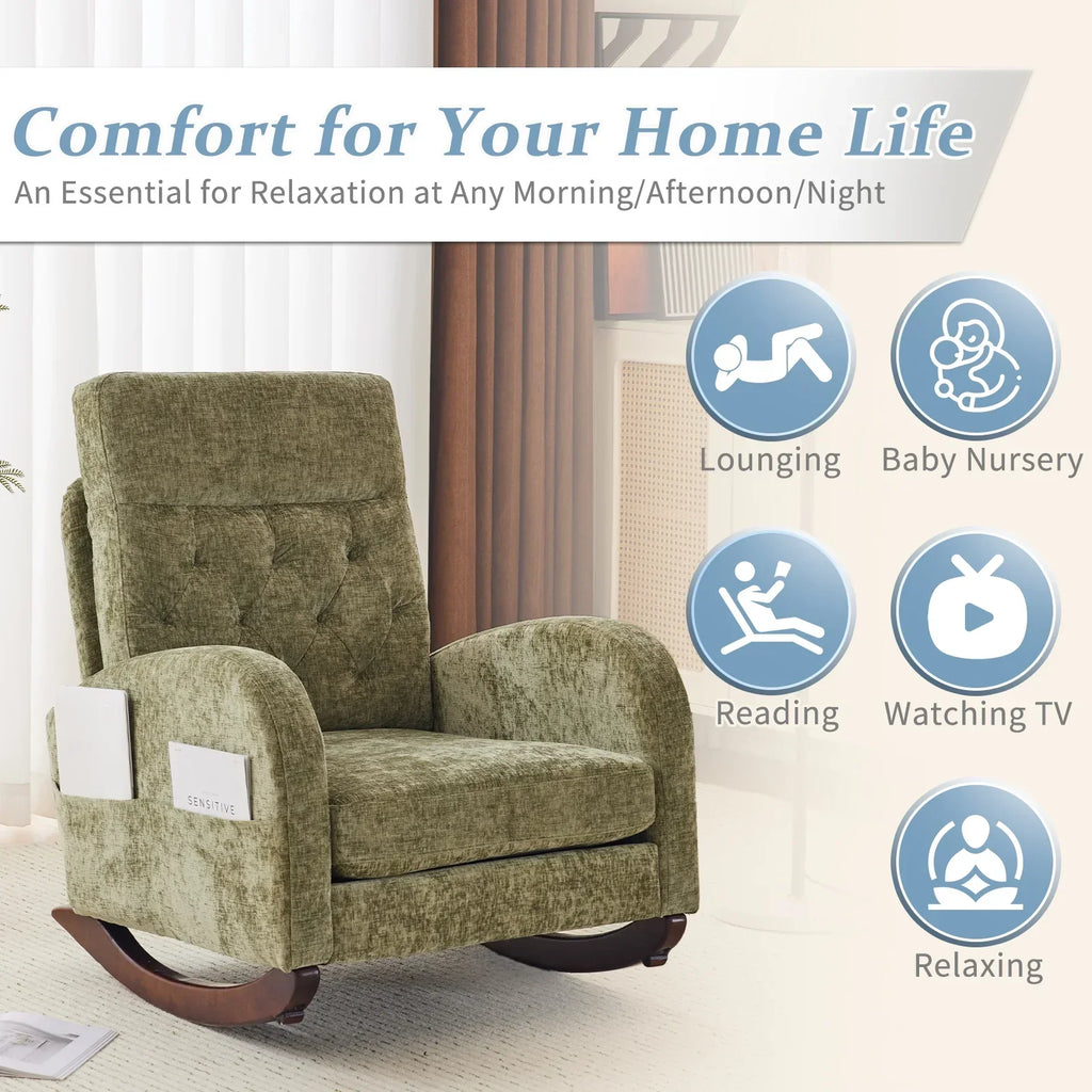Nouveauté 2026 – Fauteuil à bascule Ktaxon , fauteuil de lecture inclinable, confortable, revêtu de velours peluche, canapé à bascule une place, beige, idéal pour le salon, la chambre d'enfant ou la chambre à coucher