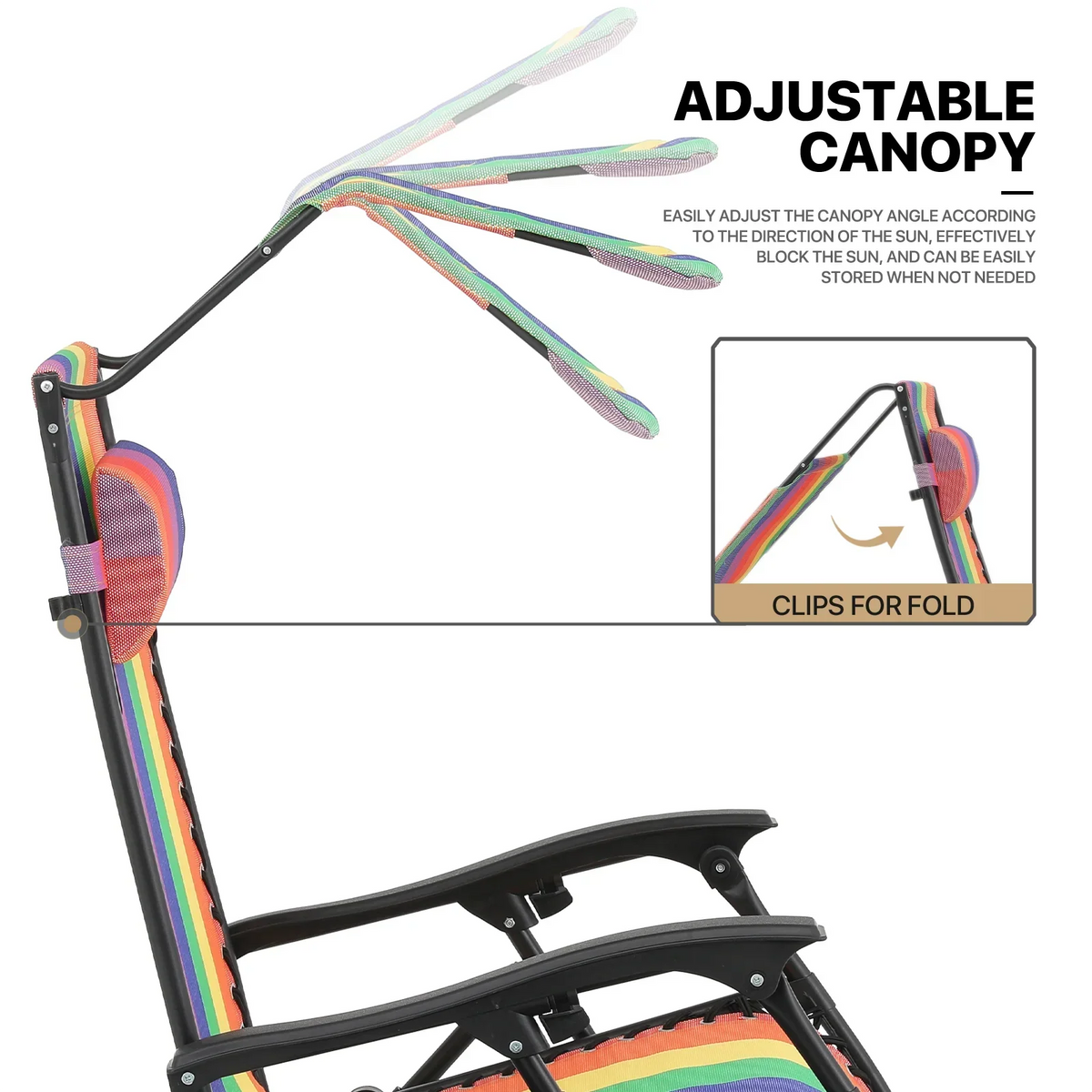 Nouveauté 2026 – Ensemble de 2 chaises MoNiBloom Zero Gravity , fauteuils de plage/terrasse pliables avec auvent et appui-tête, noirs