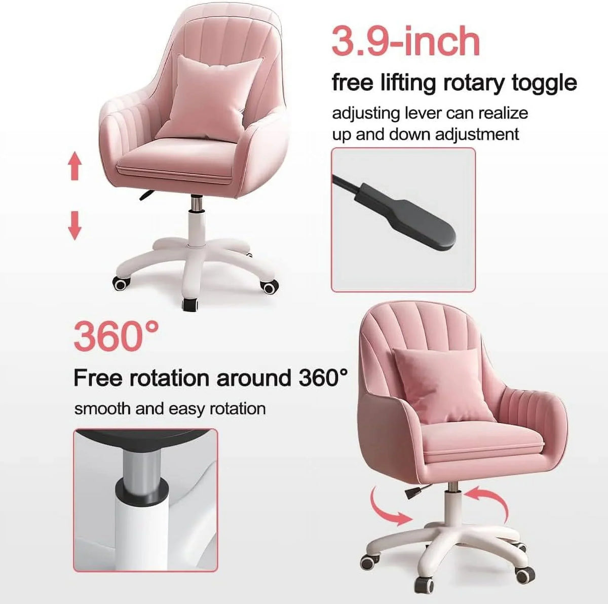 Nouveauté 2026 – Fauteuil de bureau Home , chaise d'ordinateur avec dossier mi-haut capitonné, style moderne, pivotante et réglable en hauteur, en velours blanc