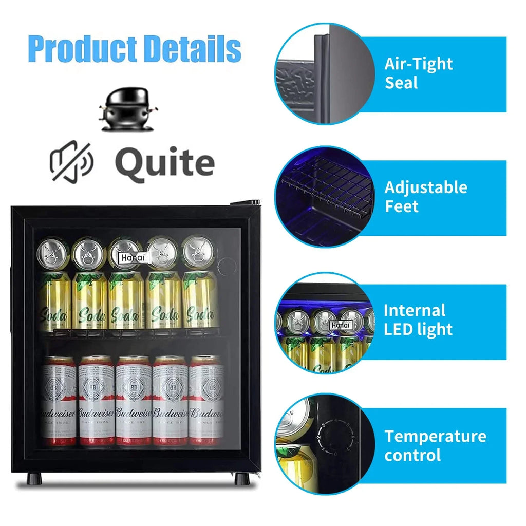 Nouveauté 2026 – Réfrigérateur et refroidisseur de boissons 62-Can, petit mini-réfrigérateur pour la maison, le bureau ou le bar avec porte en verre et étagères amovibles réglables, parfait pour les sodas, la bière ou le vin, acier inoxydable, 1,6 pi
