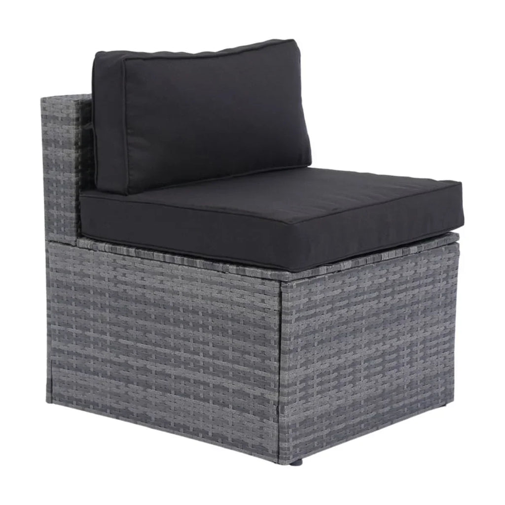 Nouveauté 2026 – Ensemble de mobilier de patio 7 pièces , canapé d'angle en rotin PE, ensemble de conversation avec coussins et table basse en verre, pour balcon, pelouse et jardin, gris