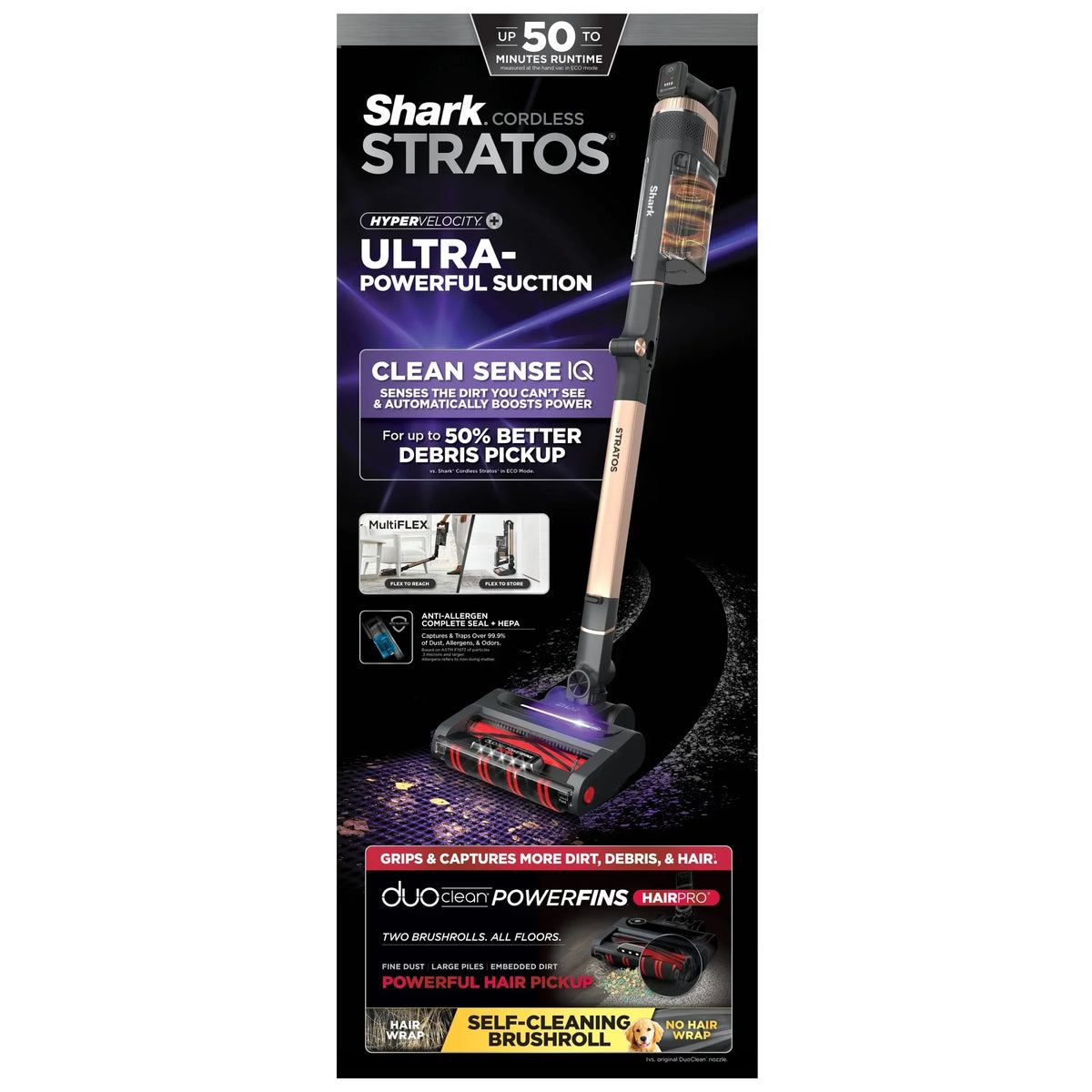 Nouveauté 2026 – Aspirateur balai sans fil Shark Stratos avec Clean Sense IQ et DuoClean PowerFins HairPro MultiFLEX, IZ840H