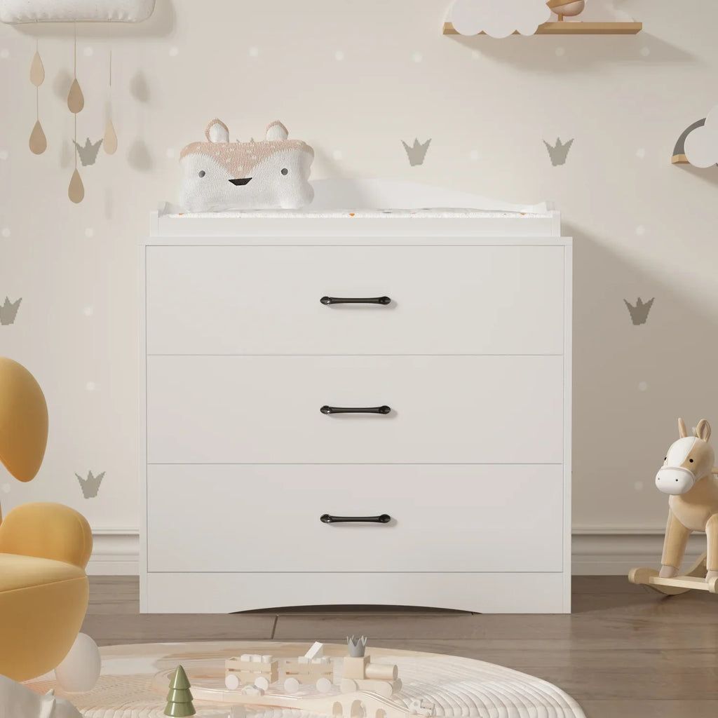 Nouveauté 2026 – Table à langer/commode pour chambre de bébé OXYLIFE , 114 cm (45 po), avec 4 tiroirs et une étagère, blanche