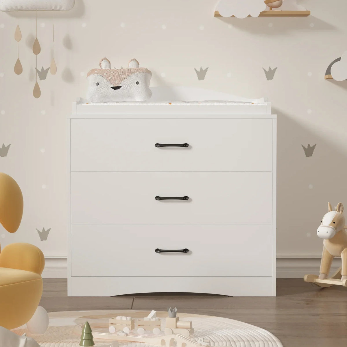 Nouveauté 2026 – Table à langer/commode pour chambre de bébé OXYLIFE , 114 cm (45 po), avec 4 tiroirs et une étagère, blanche